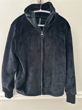 Athleta Black Velour Zip-up Jacket Medium